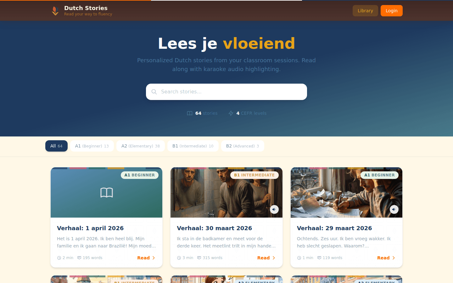 Stories — daily Dutch fiction at your level