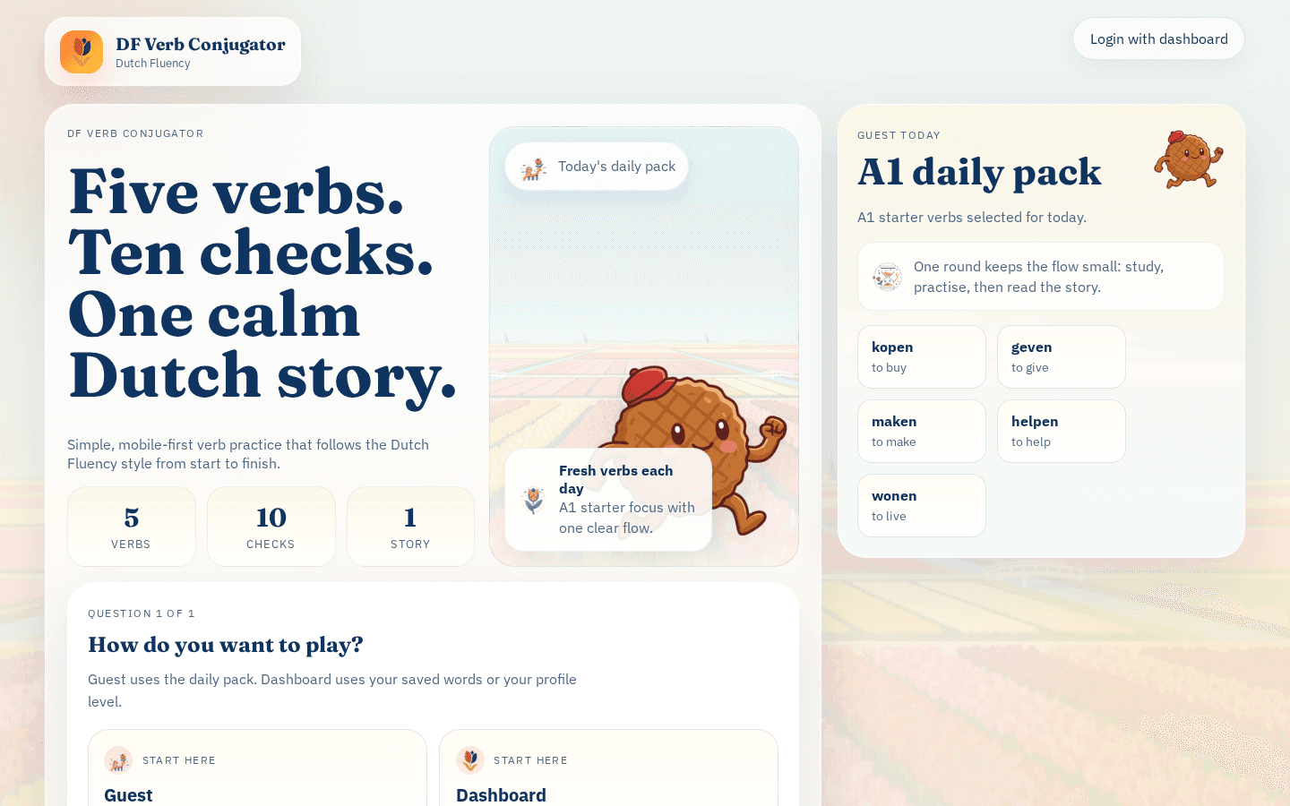 Werkwoorden — Dutch verb trainer landing