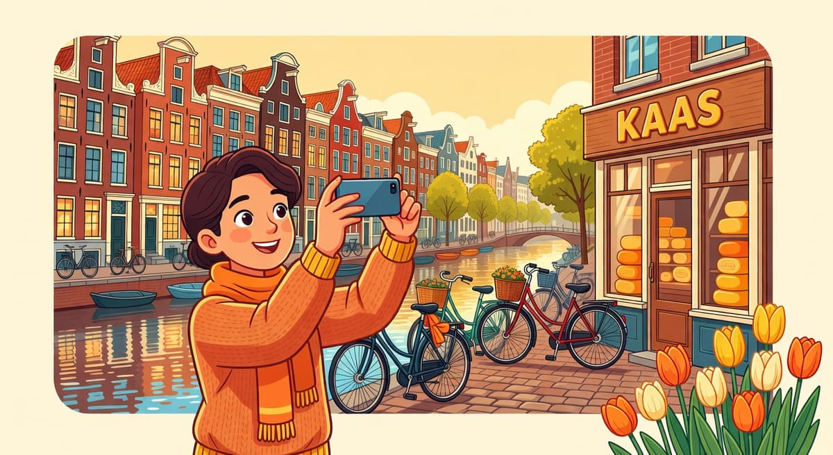 Person taking a photo of a Dutch street scene