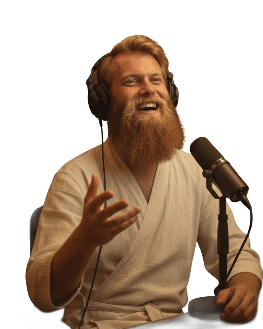 Rick laughing at the podcast microphone