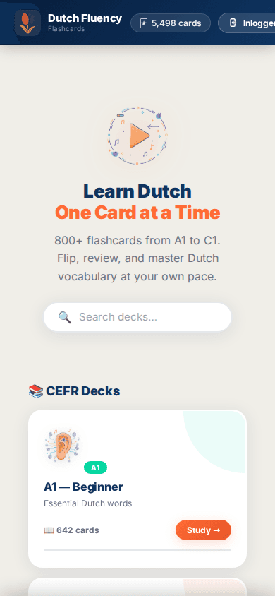Flashcards mobile view